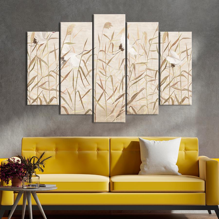 Картина на полотні Політ зграї білих журавлів 137x85 см (V294-5_L)