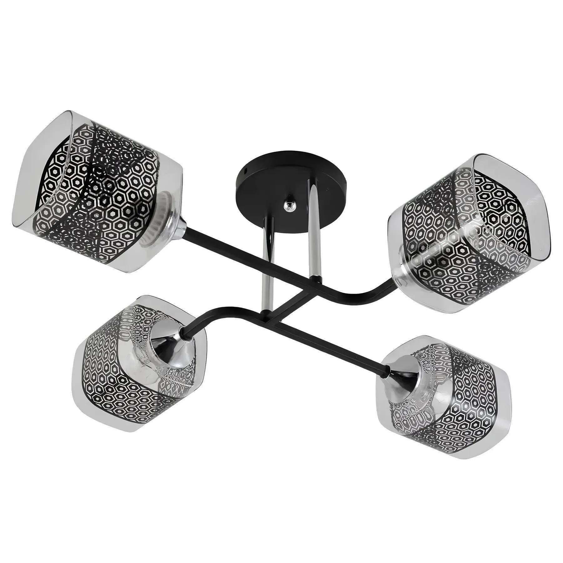 Люстра стельова Valeso V XA1499/4 BK+CR на чотири скляні плафони під лампу Е27 IP20 Чорний/Хром (00000140782)