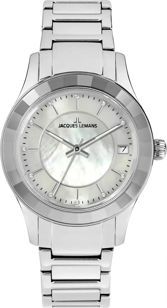 Наручний годинник жіночий Jacques Lemans Elegance 1-2194B з сталевим корпусом WR 50 м та перламутровим циферблатом