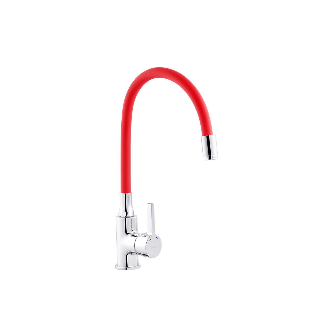 Змішувач для кухні IBERGRIF M22112-1 з гнучким виливом Червоний (CV028493)