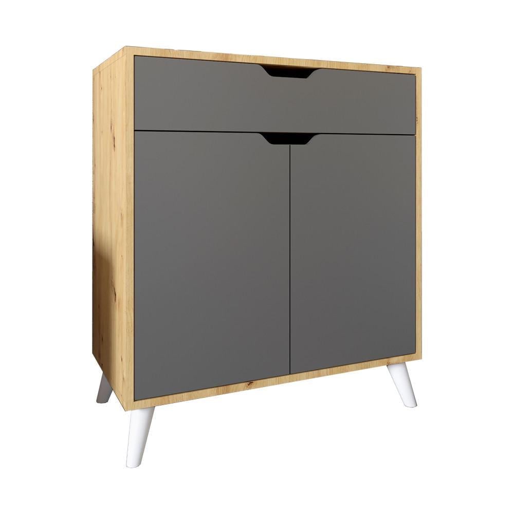 Комод в гостиную М-Зон Борн 750 с белыми ножками Дуб Артизан/Антрацит (MZN-031041)