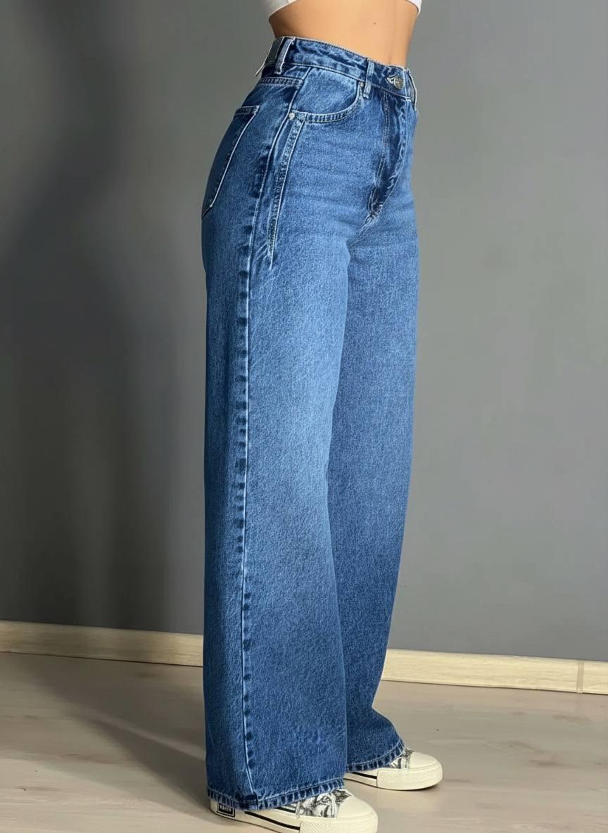 Джинси жіночі ITS Basic 2499 Wide Leg з високою талією рівні від стегна з виточками на стегнах р. 34 Світло-синій (3316)