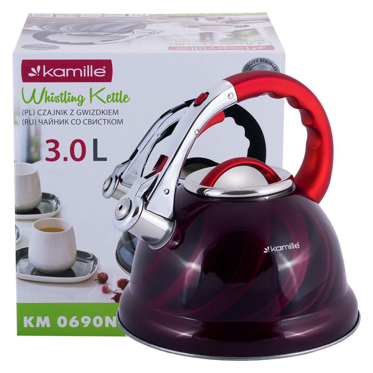 Чайник Kamille 3 л из нержавеющей стали Красный KM-0690NKR - фото 1 Чайник Kamille 3 л из нержавеющей стали Красный KM-0690NKR - фото 1