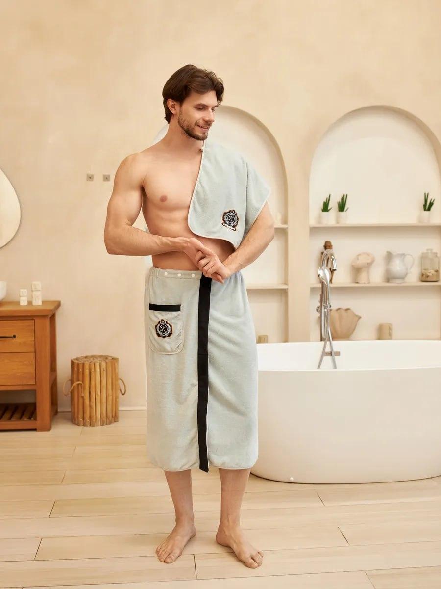 Комплект банный мужской с карманом 85х150 см Светло-серый (Д-novo-m-sauna-0037)