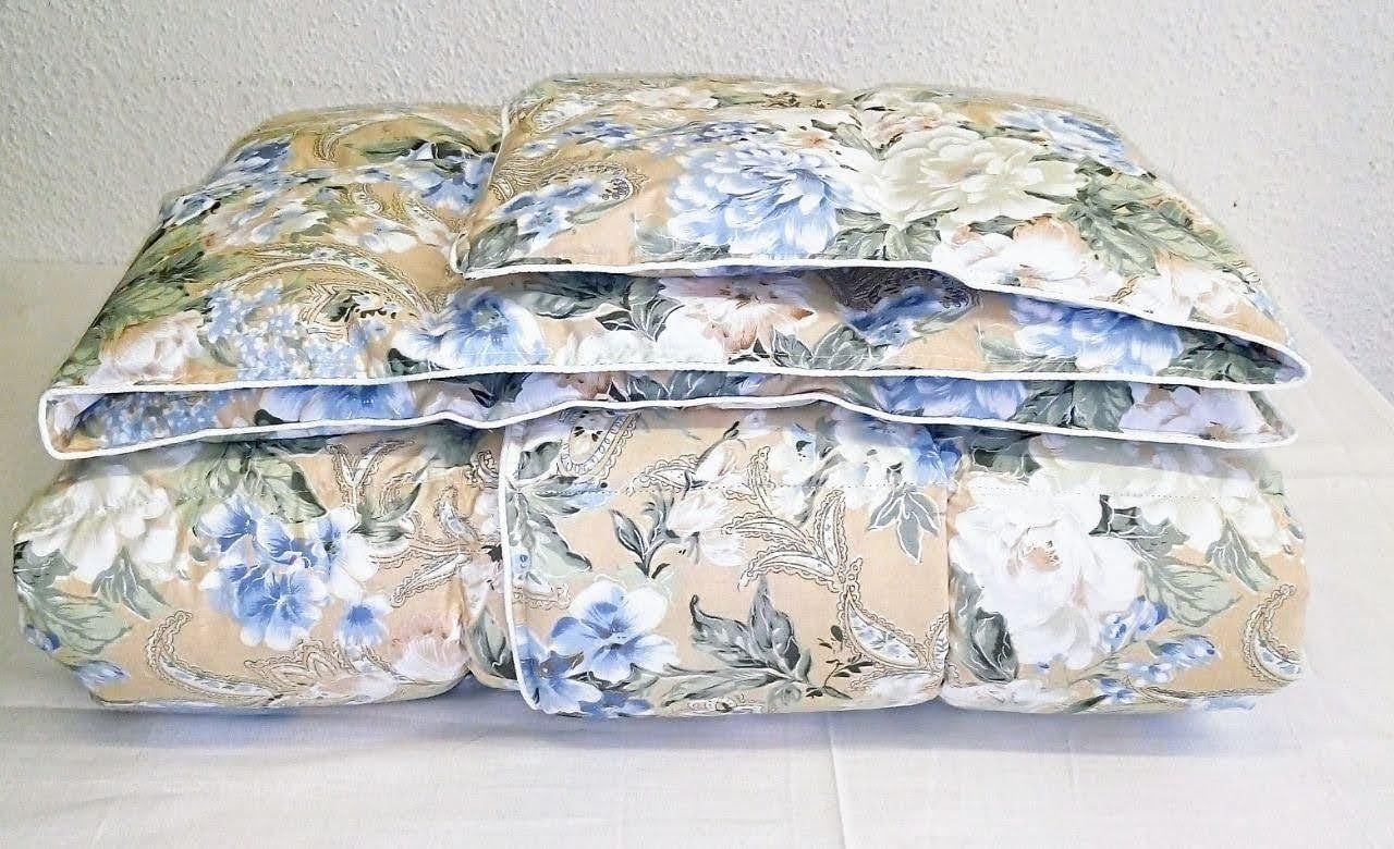 Ковдра пухова зимова з квітами тік бавовна 175х215 см Бежевий (56313)