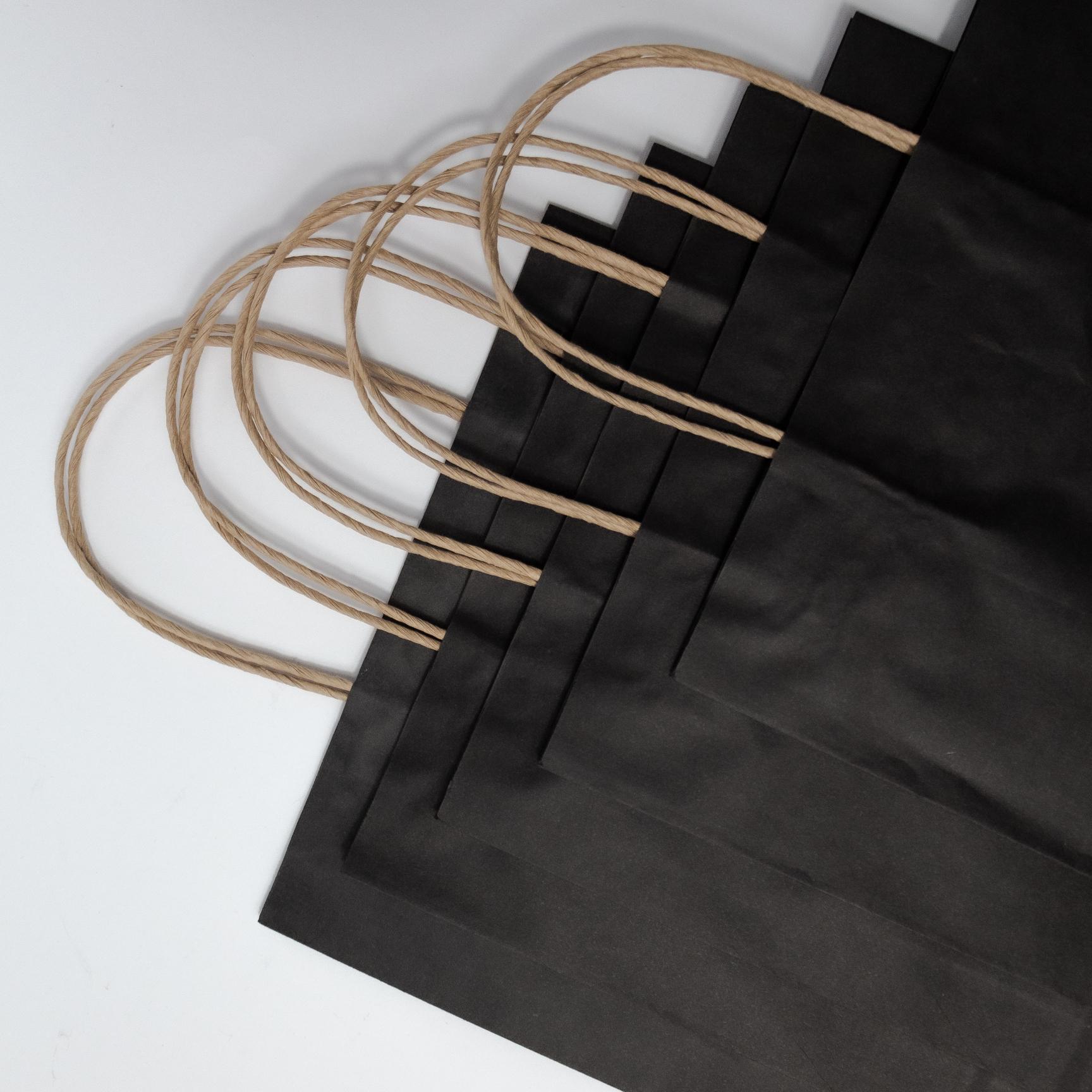 Пакет крафт з крученими ручками маленький 50 шт. 150х90х240 мм Чорний - фото 3