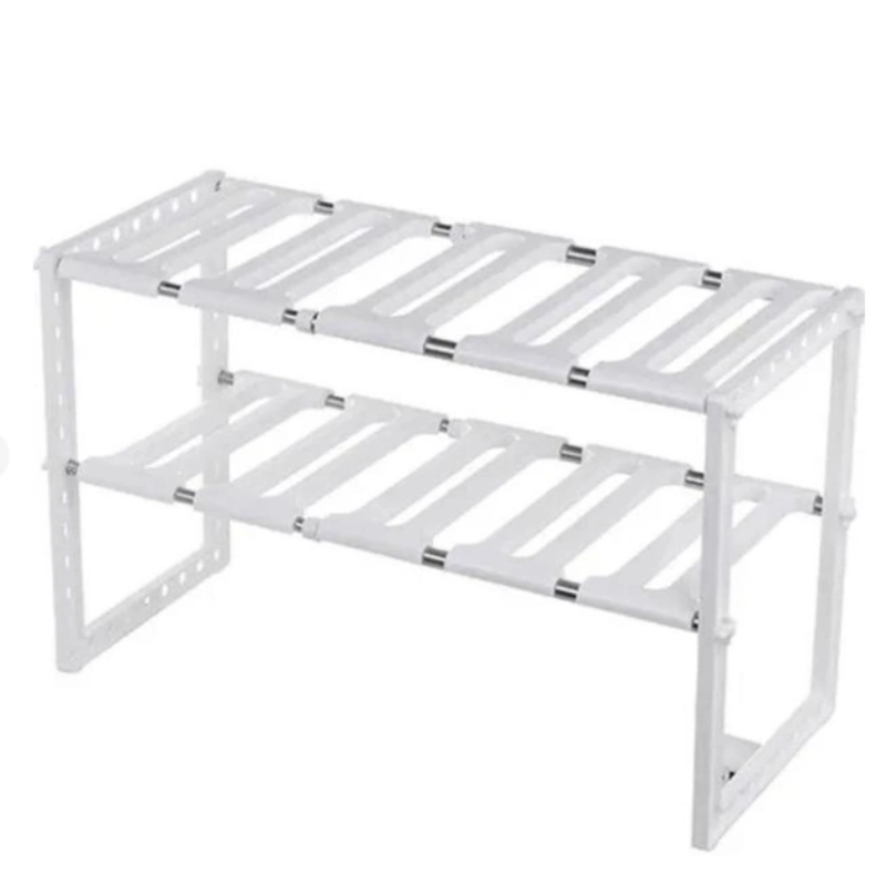 Полка-органайзер для кухни Kitchen Rack нержавеющая сталь 2 яруса регулируемая длина 38-70 см Белый (2479517049)