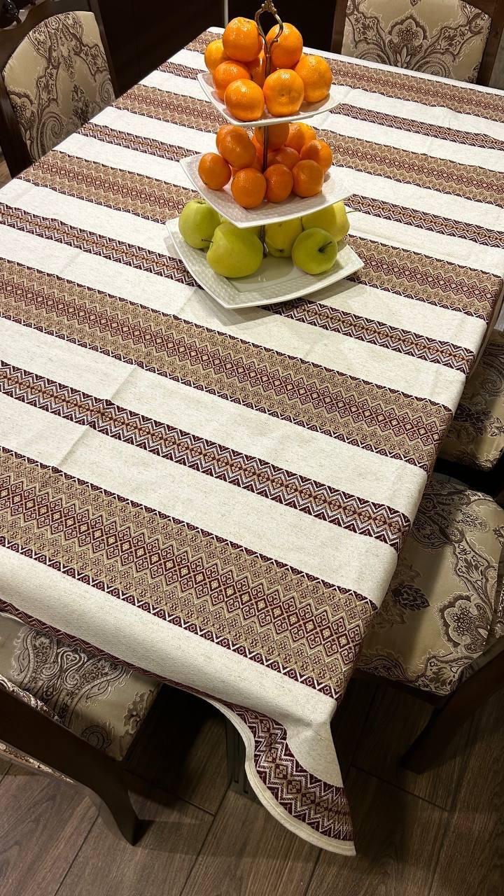 Скатерть для кухонного стола 150x180 см Белый с коричневым (П4К-skatert-dom-003-02)