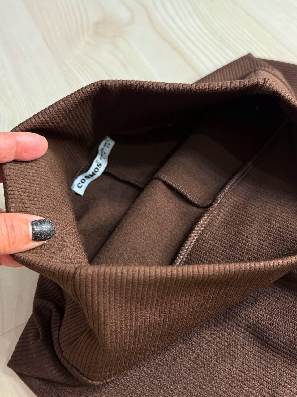 Лосини жіночі Cosmos 826 утеплені в рубчик на флісі з широким поясом 2XL Коричневий (5842) - фото 4