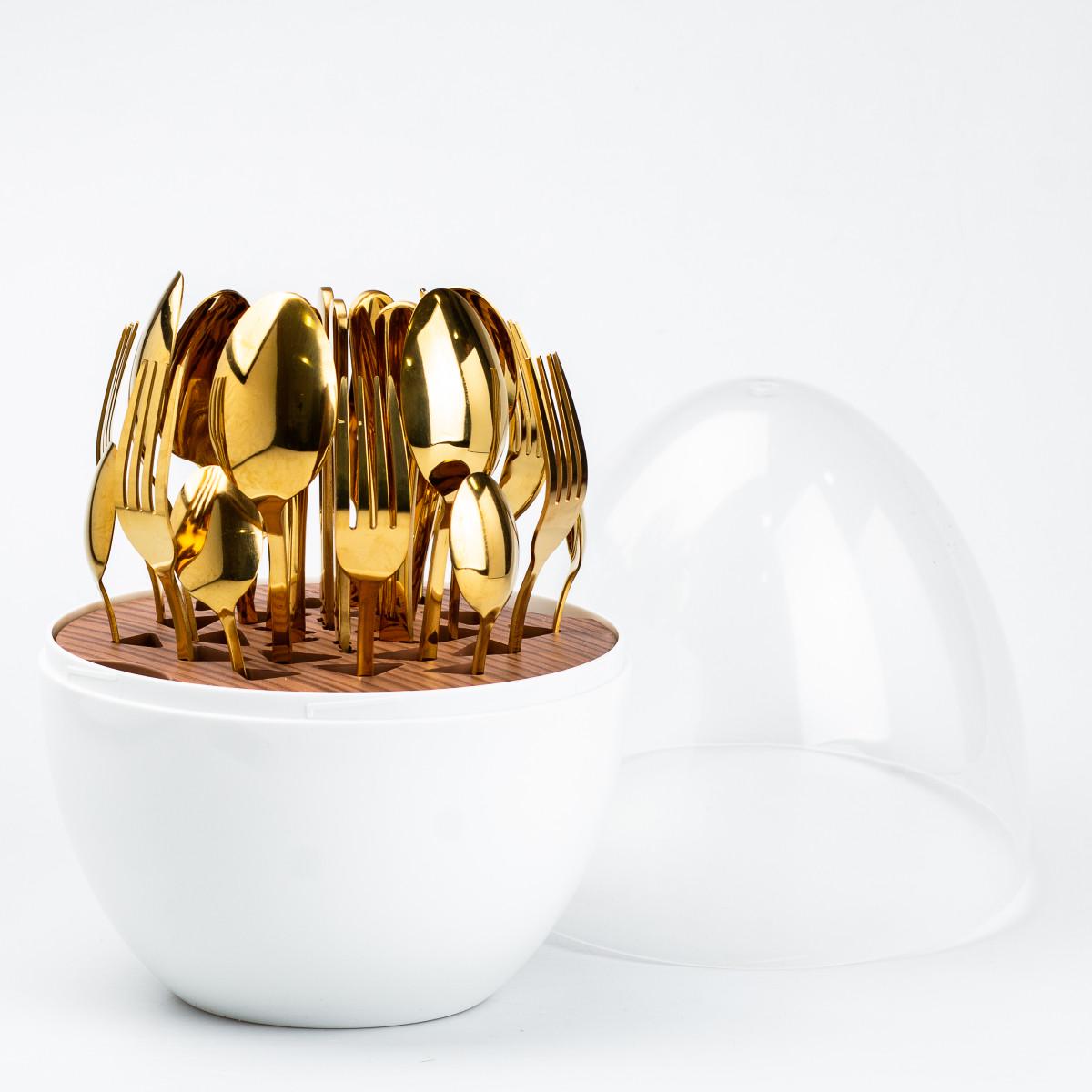 Набір столових приладів із нержавіючої сталі з підставкою на 6 персон 24 шт. Білий/Золотий (4554)