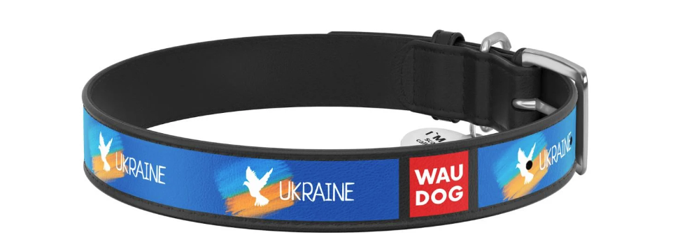 Ошейник для собак Waudog Design Флаг кожа c QR паспортом XXS 19-25 см х 12 мм Черный (3601-0229-01)