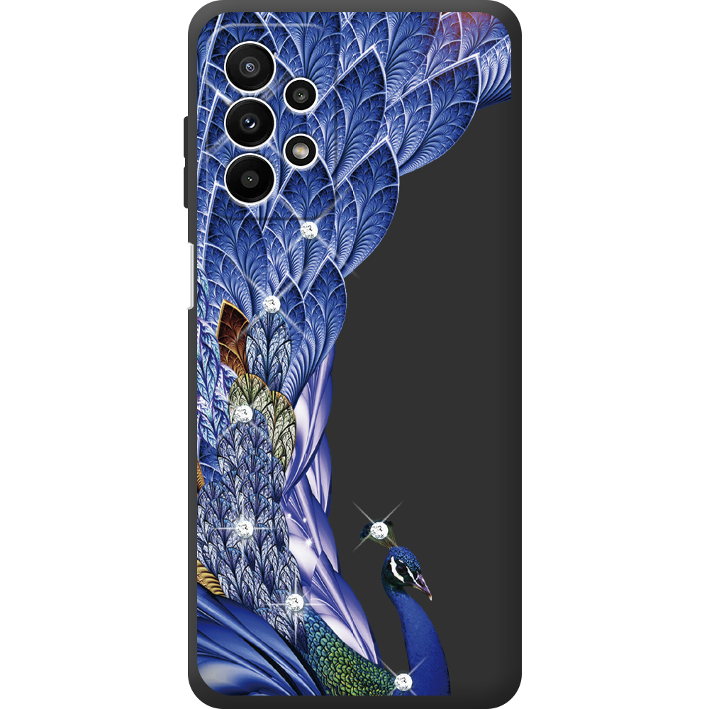 Чехол BoxFace Samsung Galaxy A23 (A235) Павлин со стразами Черный силикон (44373-rs7-44388)