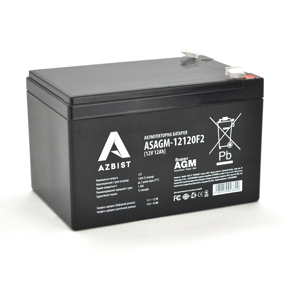 Аккумулятор гелевой AZBIST Super AGM ASAGM-12120F2 UPS 12V 12 Ah (26439659)