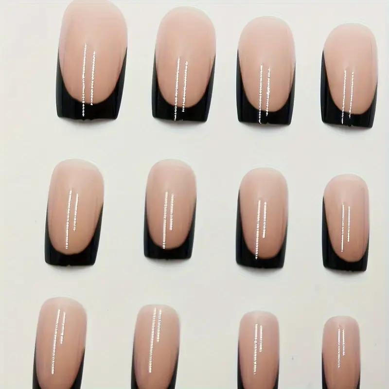 Накладні нігті Френч короткий квадрат з клейовими пластинами 24 шт. Чорний з бежевим (2689612578) - фото 5 Накладні нігті Френч короткий квадрат з клейовими пластинами 24 шт. Чорний з бежевим (2689612578) - фото 5