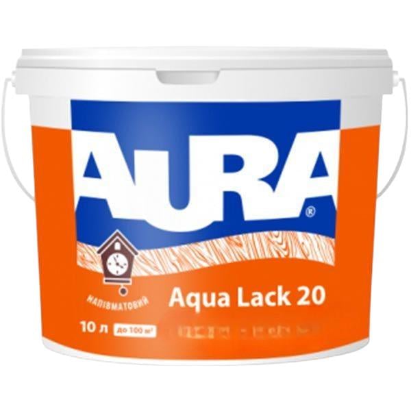 Лак водно-дисперсионный полуматовыйAura Aqua Lack 20 база прозрачная для деревянных и металлических поверхностей 10 л (1808204172)