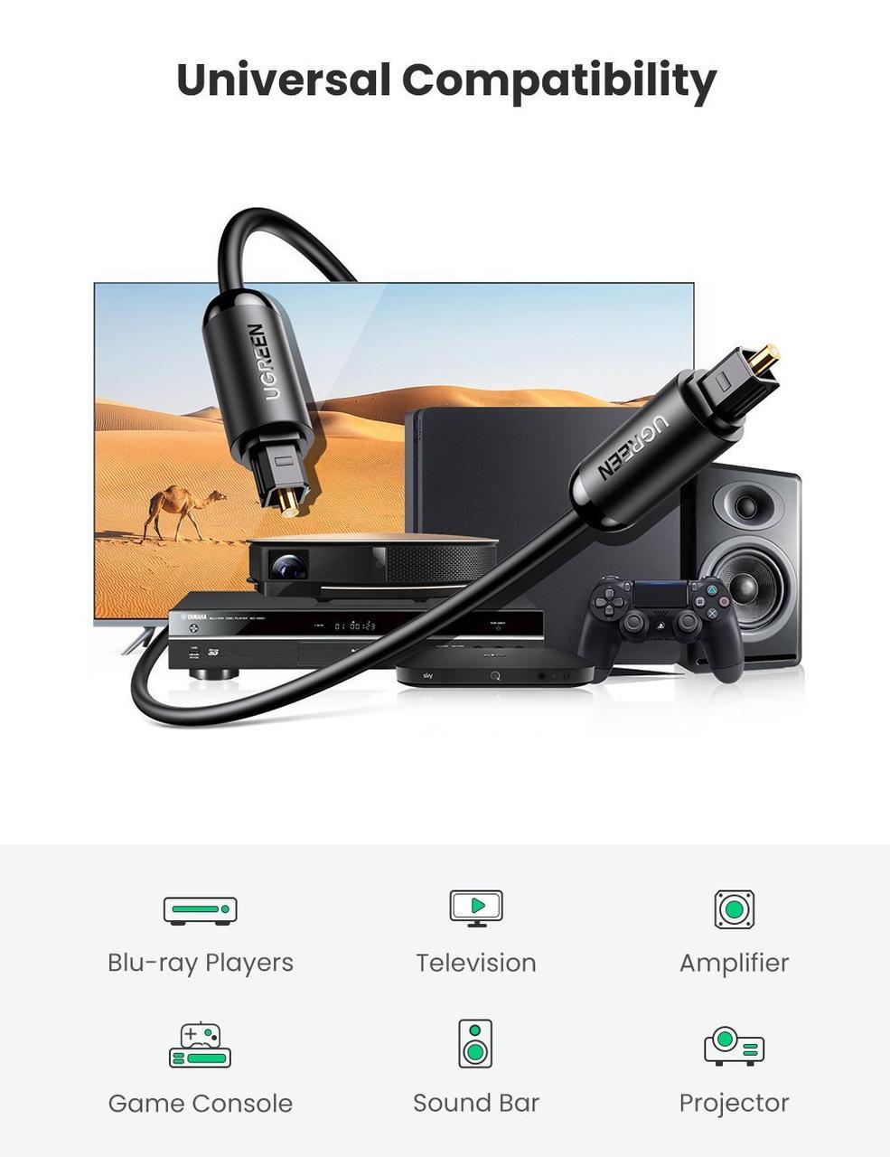 Кабель аудіо Ugreen Toslink оптичний 4 мм 2 м Black (AV122) - фото 2 Кабель аудіо Ugreen Toslink оптичний 4 мм 2 м Black (AV122) - фото 2