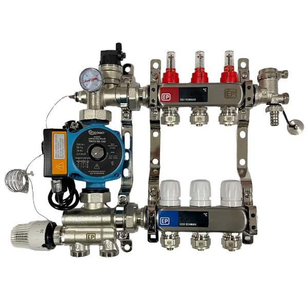 Коллектор Europroduct на 3 выхода и смесительная группа с насосом 1"-3/4"