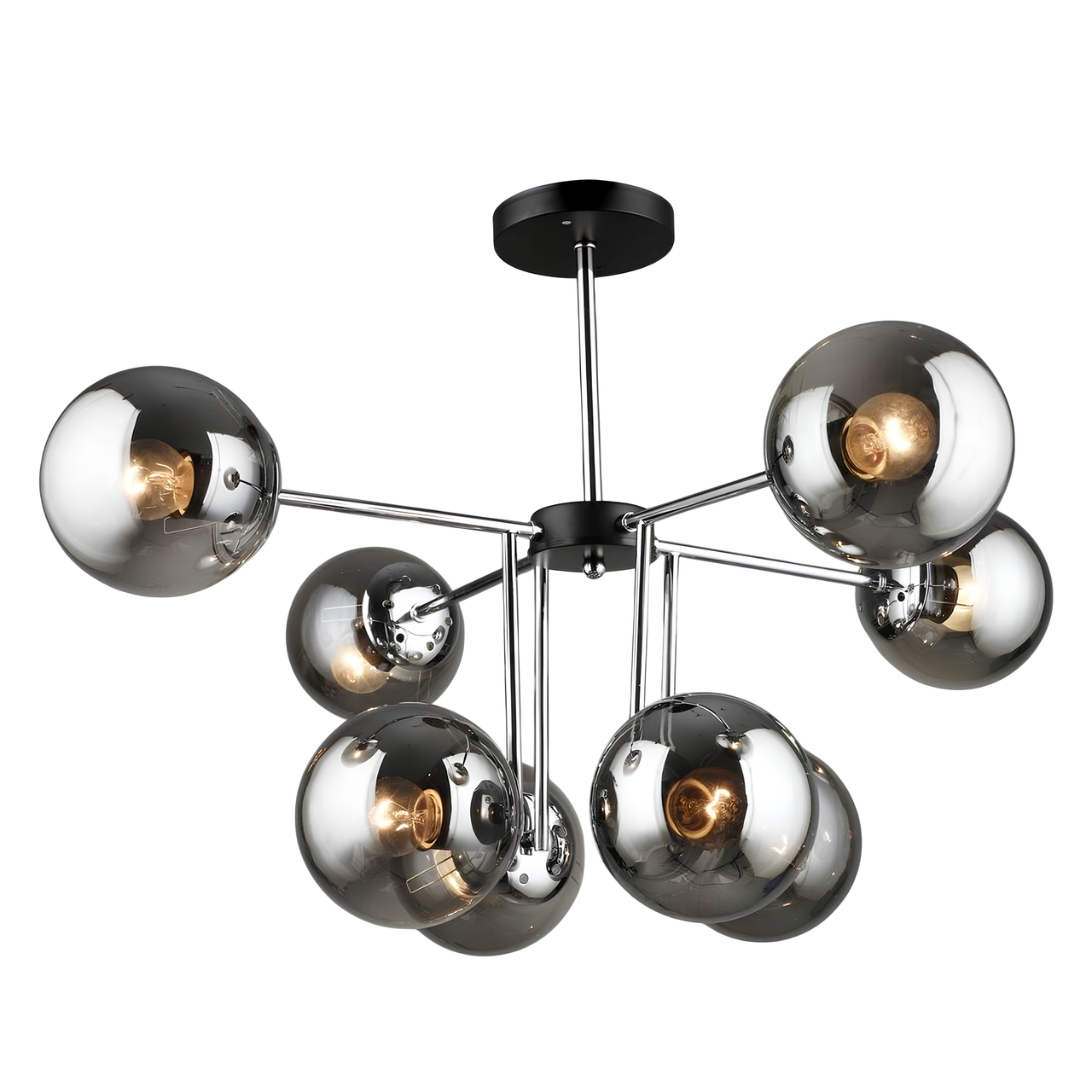 Люстра Valeso со стеклянными плафонами-сферами под восемь ламп Е27 Черный/Хром (K2307/8)