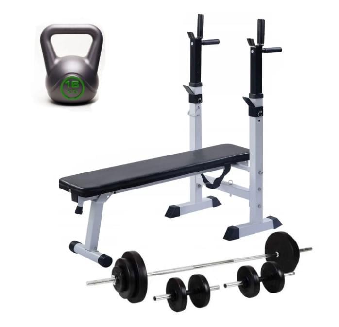 Лава для жима WCG со стойками/штанга/гантели 110 кг/гиря 16 кг