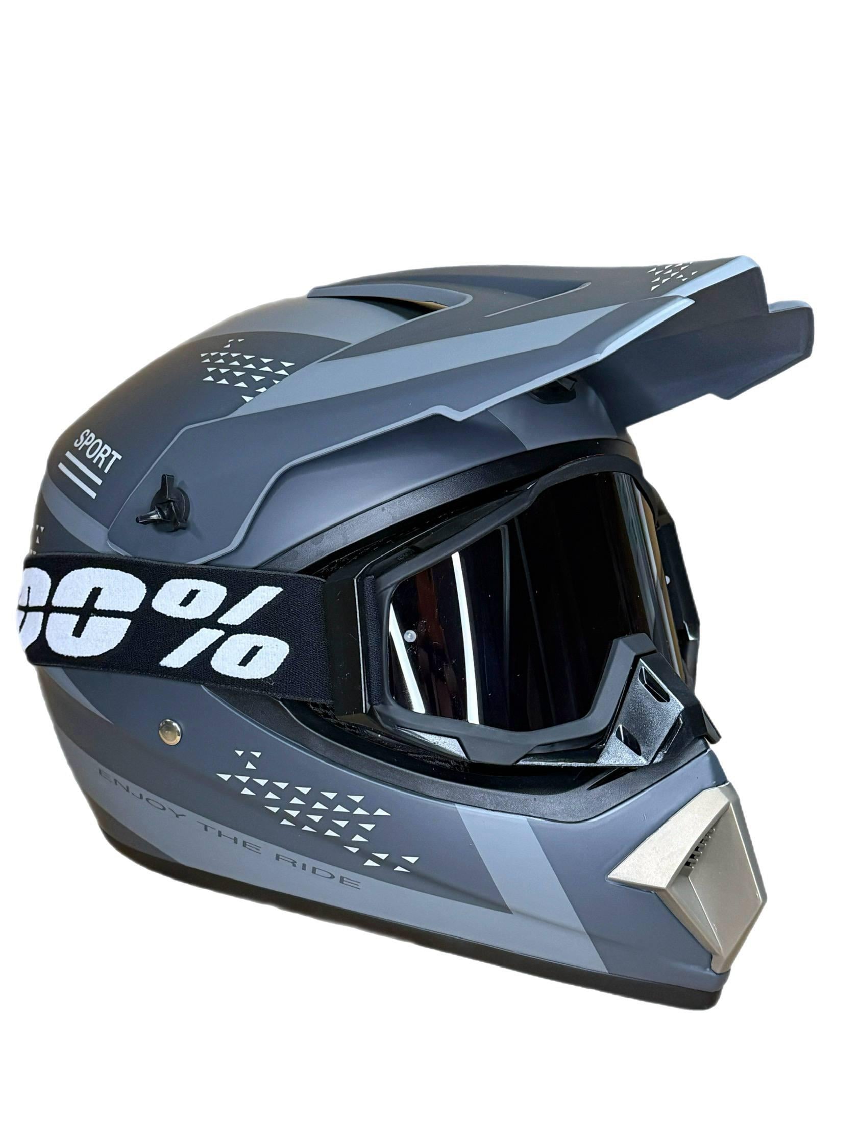 Мотошлем эндуро кроссовый Helmet Grey L Серый и очки Profi 100% Черный (0306) Мотошлем эндуро кроссовый Helmet Grey L Серый и очки Profi 100% Черный (0306)