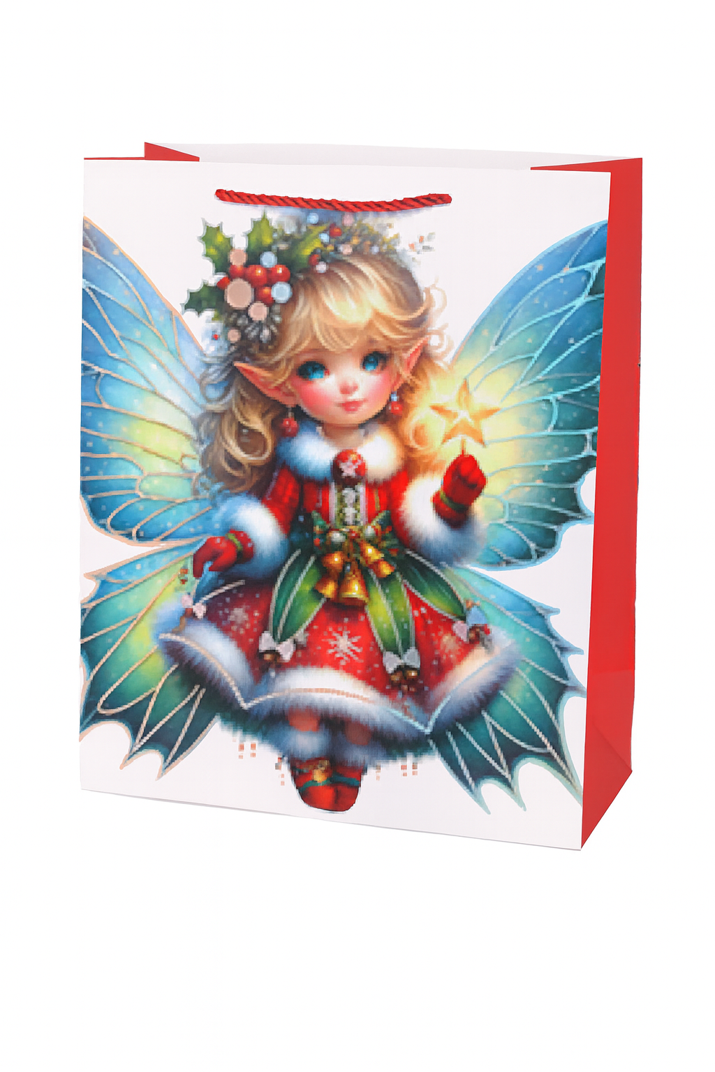 Подарочный пакет Fairy R34825-M 26х32х10 см Белый с красным/Голубой (30651704)