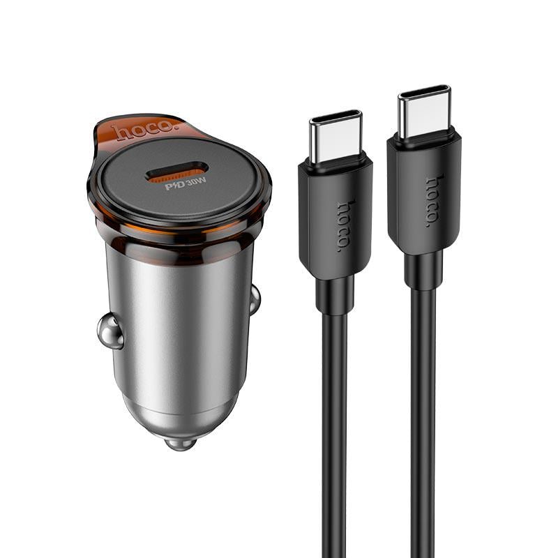 Зарядний адаптер для авто Hoco NZ16 30 Вт USB-C порт PD/QC швидка Type-C Сірий металік (30142049)