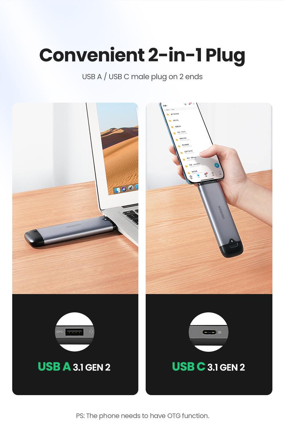 Корпус UGREEN для M.2 NVME SSD PCI-e дисков 10 Гбит/с Type-C/USB Порты M и B&M 2242/2280 Серый (70532) - фото 10 Корпус UGREEN для M.2 NVME SSD PCI-e дисков 10 Гбит/с Type-C/USB Порты M и B&M 2242/2280 Серый (70532) - фото 10