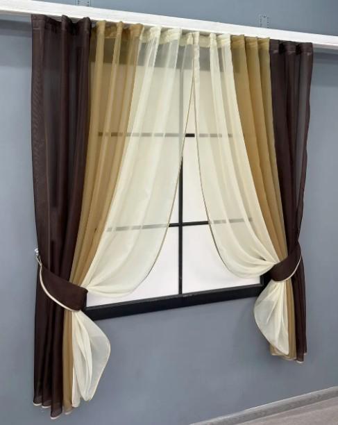 Комплект штор на кухню с подвязками 400х170 см Венге/Кофейный/Бежевый (054к) - фото 4 Комплект штор на кухню с подвязками 400х170 см Венге/Кофейный/Бежевый (054к) - фото 4