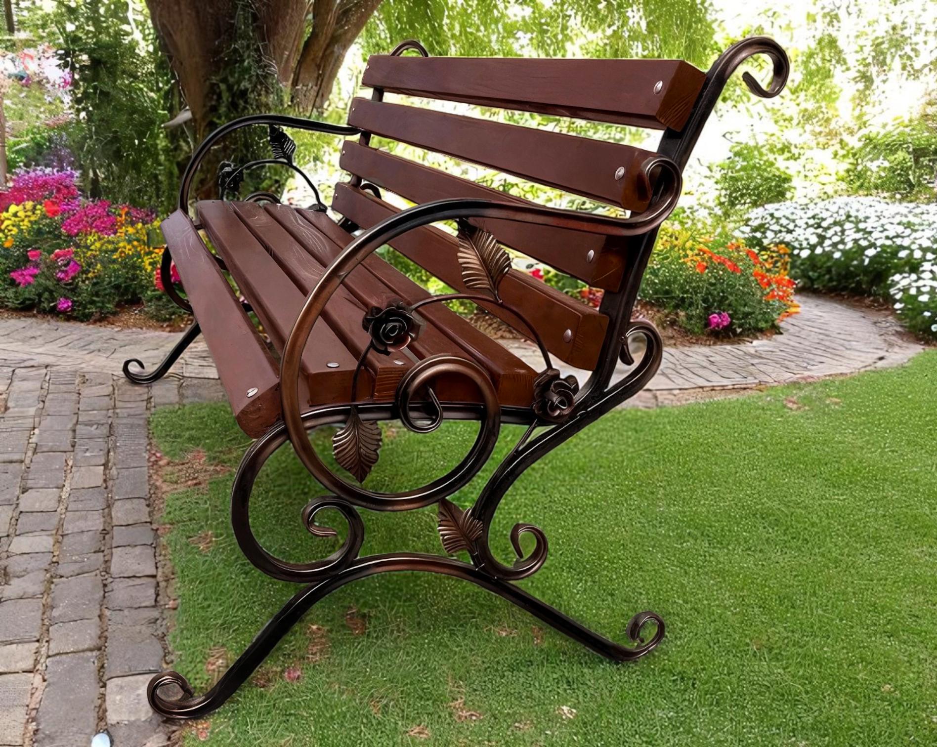 Лава садова кована Tobi Sho Камелія з підлокітниками 170 см Каштан - фото 2 Лава садова кована Tobi Sho Камелія з підлокітниками 170 см Каштан - фото 2