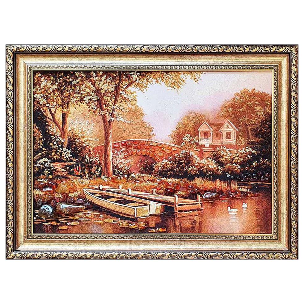 Картина Лодка у пирса из янтаря 20х30 см (К0159-20х30)
