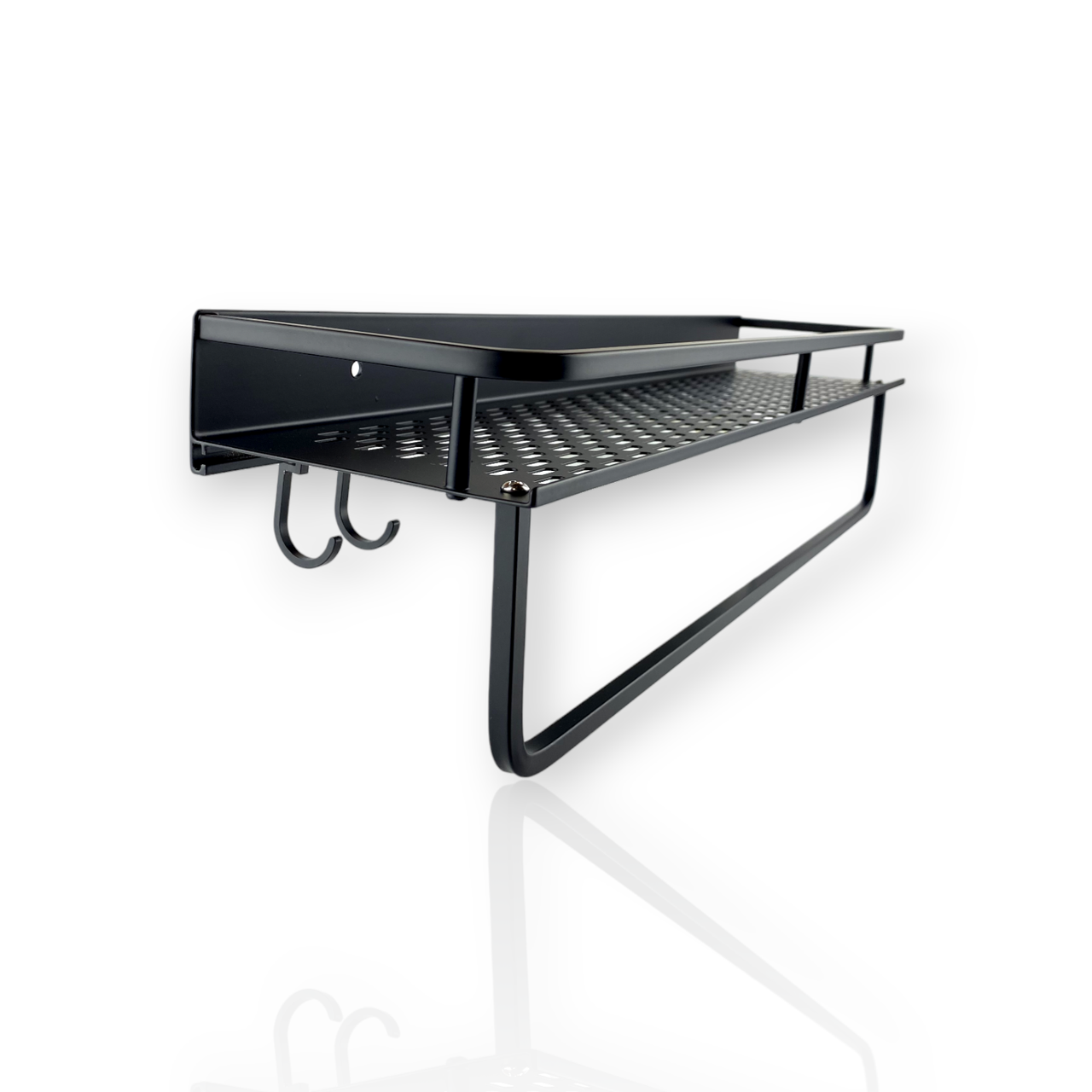 Полка в ванную Ermo с крючками и вешалкой для полотенец 50х12х4 см Черный