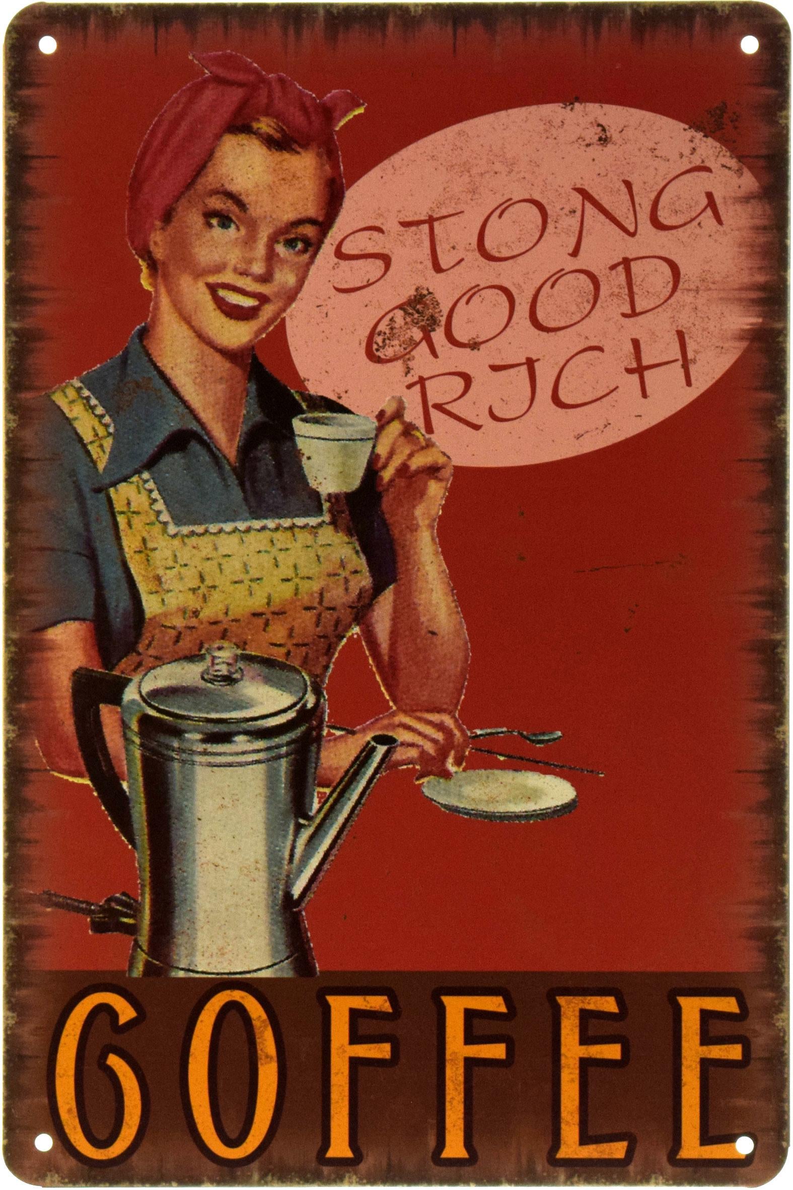 Табличка металлическая Кофе Крепкий Хороший Богатый/Coffee Strong Good, Rich 20x30 см
