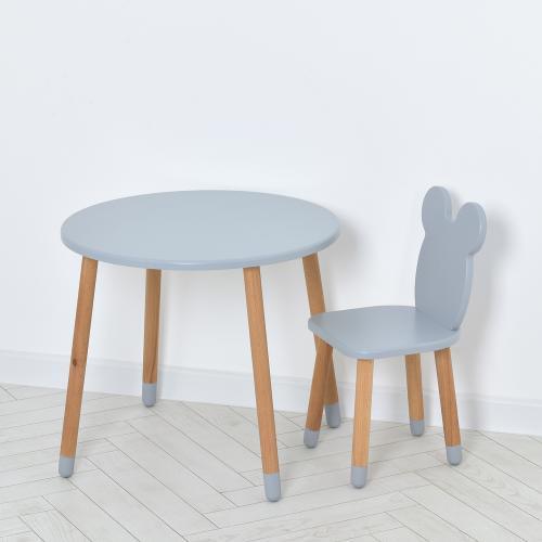 Деревянный столик ArinWOOD круглый со стулом Серый (07-025G-ROUND)