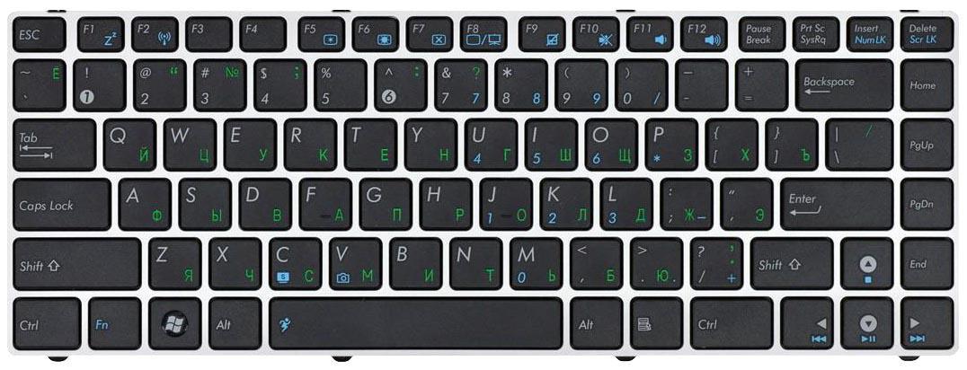 Клавиатура для ноутбука Asus UL30/K42/K43/X42 Silver Frame Black