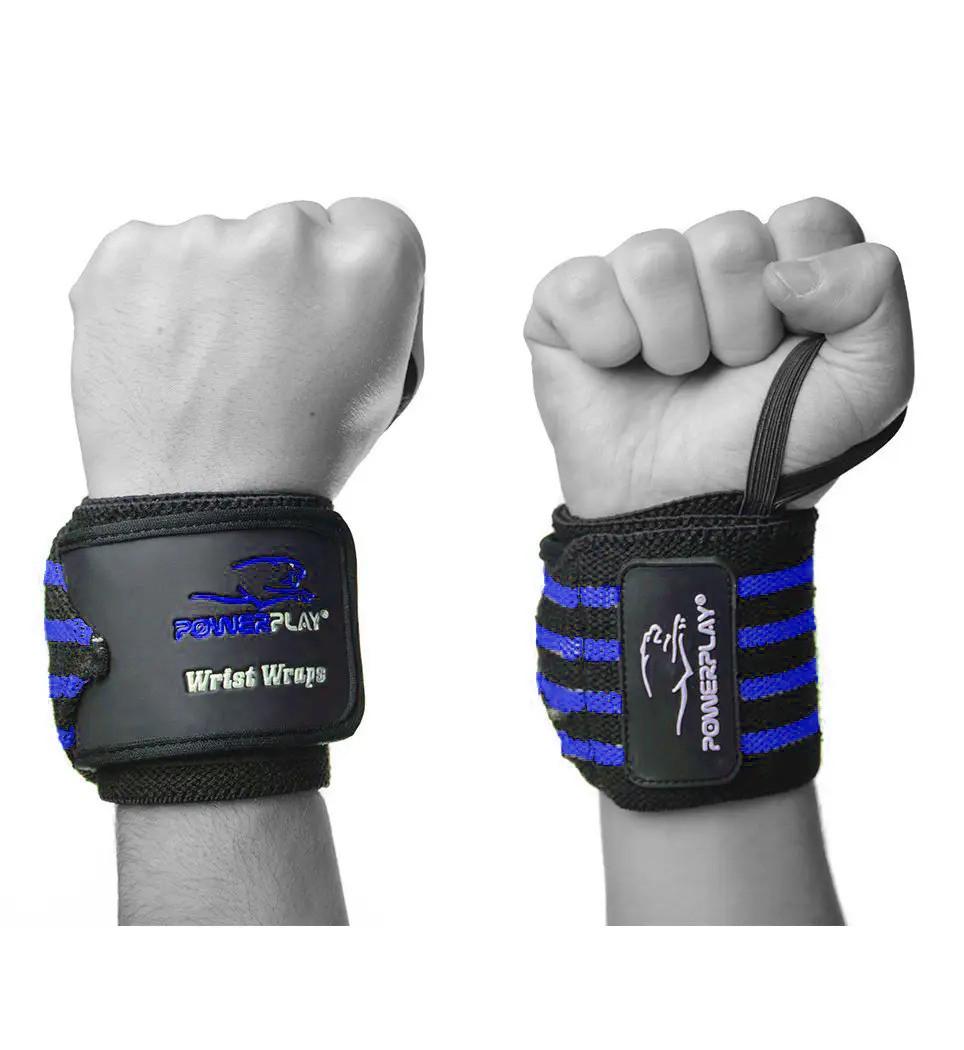Кистовые бинты PowerPlay 3081 Gym WristT Wraps Черно-синий