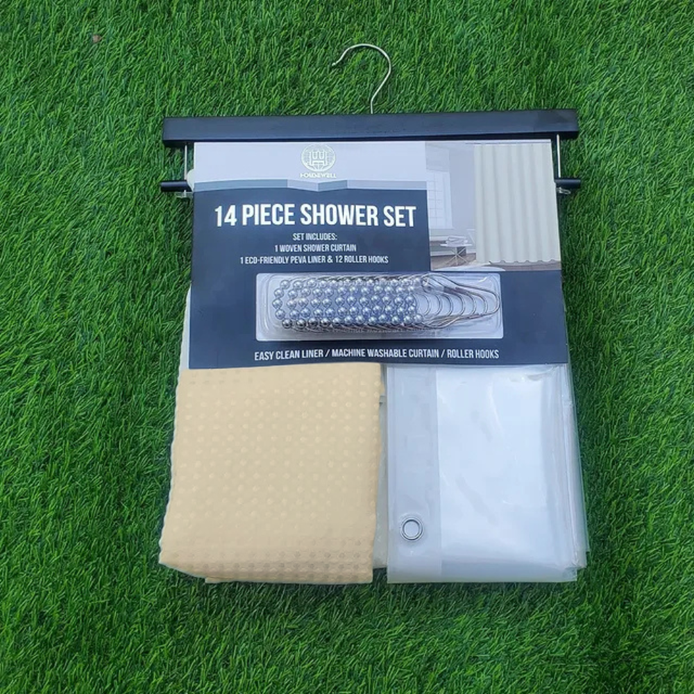 Набор шторка для ванной и двойная душа с подкладкой с крючками 178x183 см Золотистый - фото 6