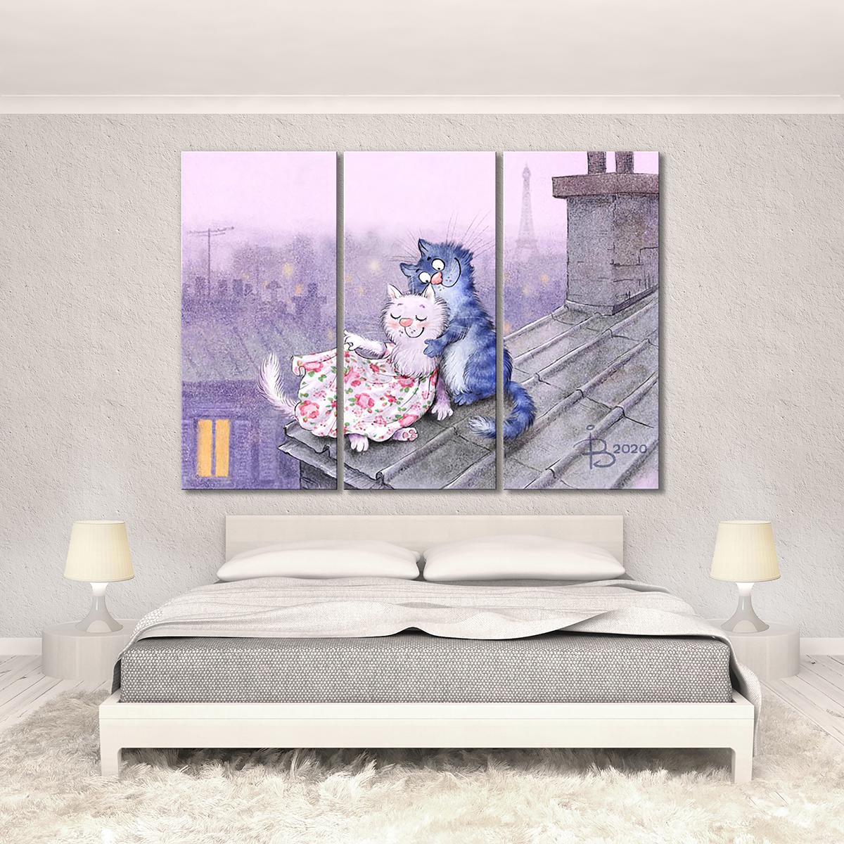 Модульная картина Лямур на крыше 3 модуля 90x135 см