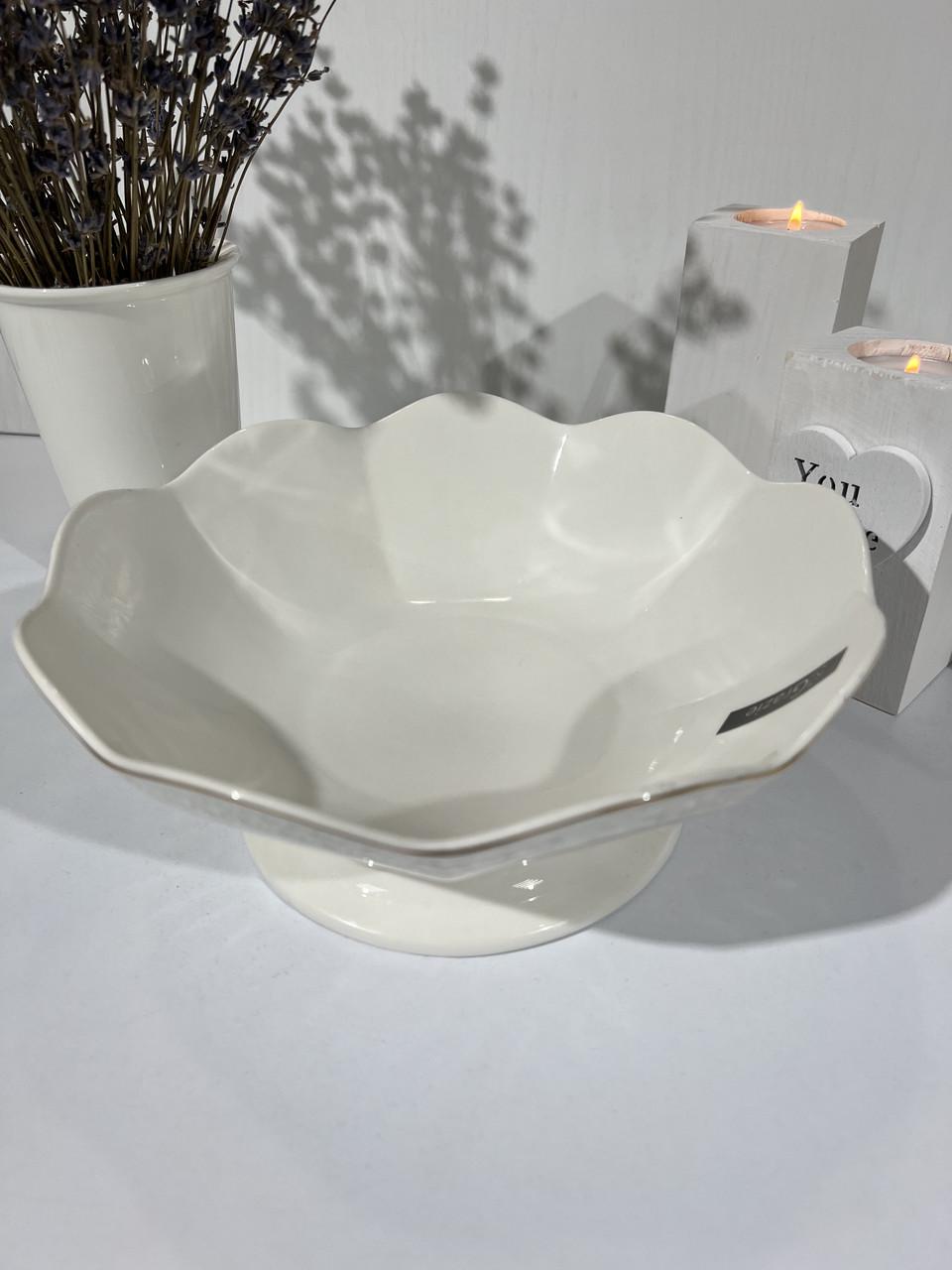 Конфетница фарфоровая Interos Снежная Королева на ножке 1300 мл 23,2 см (1423-A) - фото 2 Конфетница фарфоровая Interos Снежная Королева на ножке 1300 мл 23,2 см (1423-A) - фото 2