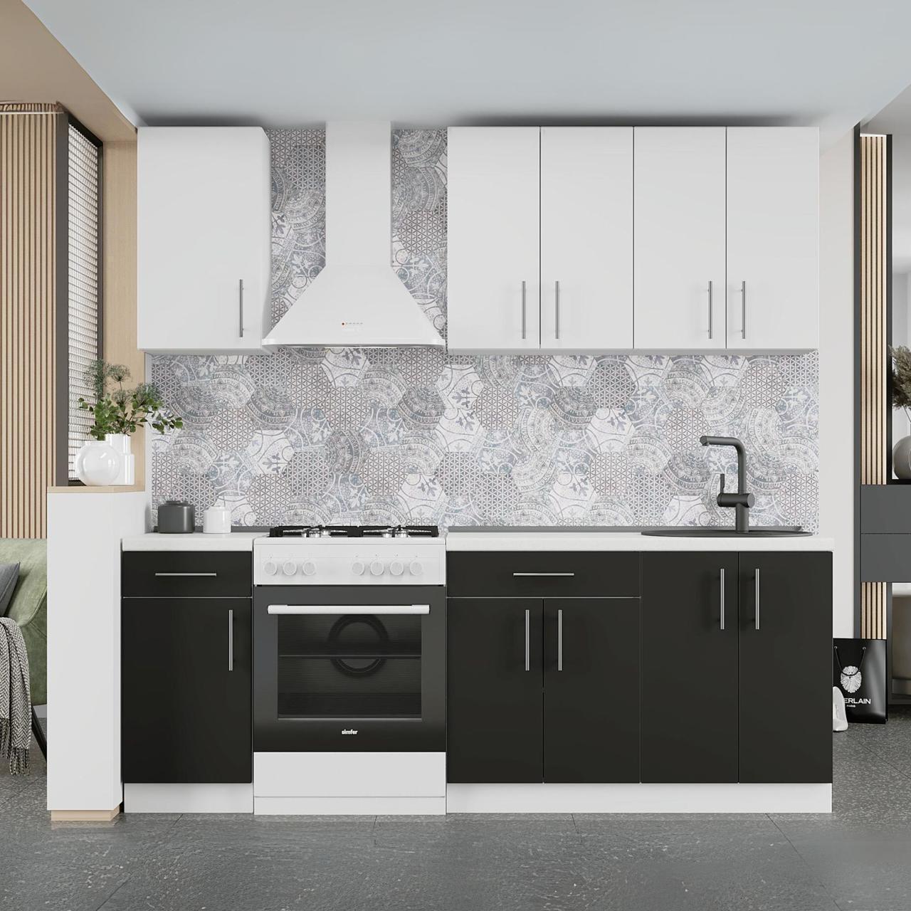 Кухня Еверест К-4 Оптима со столешницей 2,1 м Белый/Антрацитовый (ЕК-25016)