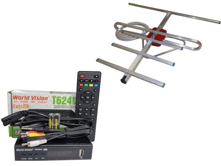 Тюнер World Vision T624D4 IPTV+/антенна комнатная с усилителем A-sus 0,3
