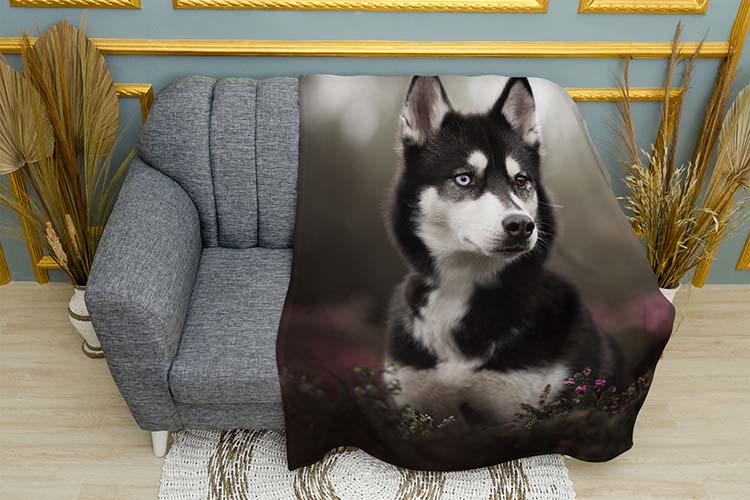 Плед Beautiful husky in the forest плюш однослойный 150х210 см (113985-1) Плед Beautiful husky in the forest плюш однослойный 150х210 см (113985-1)