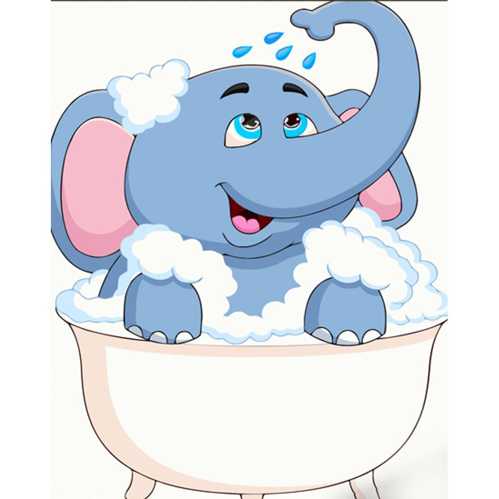 Картина по номерам Strateg Премиум Слоник в ванной комнате с лаком 30x40 см (SS6727)