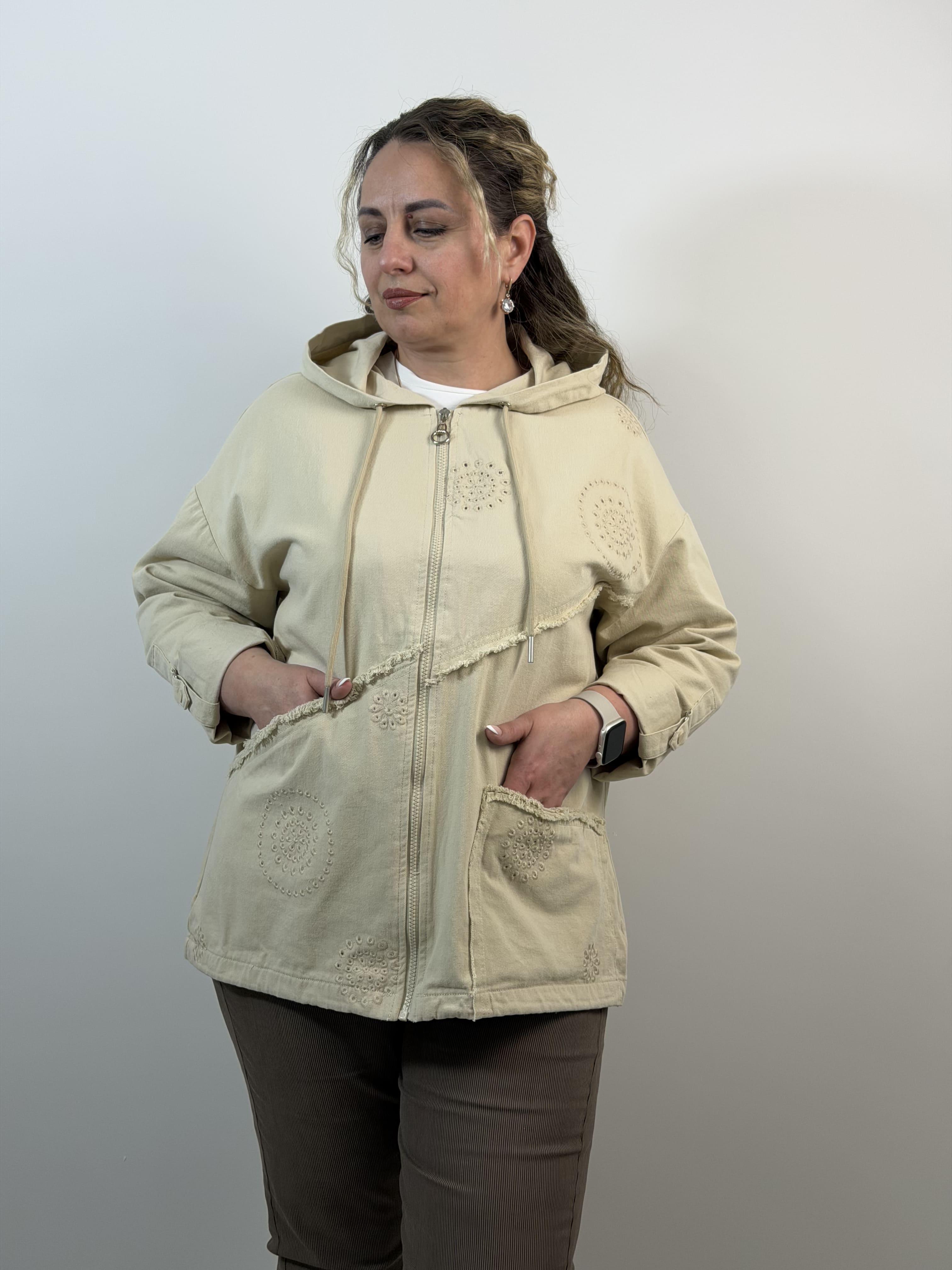 Куртка-вітрівка жіноча котонова оверсайз 5XL Бежевий (1171/5XL(Б))