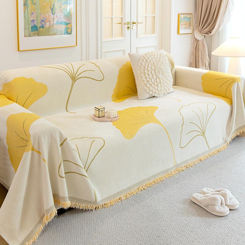 Плед покрывало на диван и кровать для мягкой мебели 180х230 см Желтый с белым - фото 1