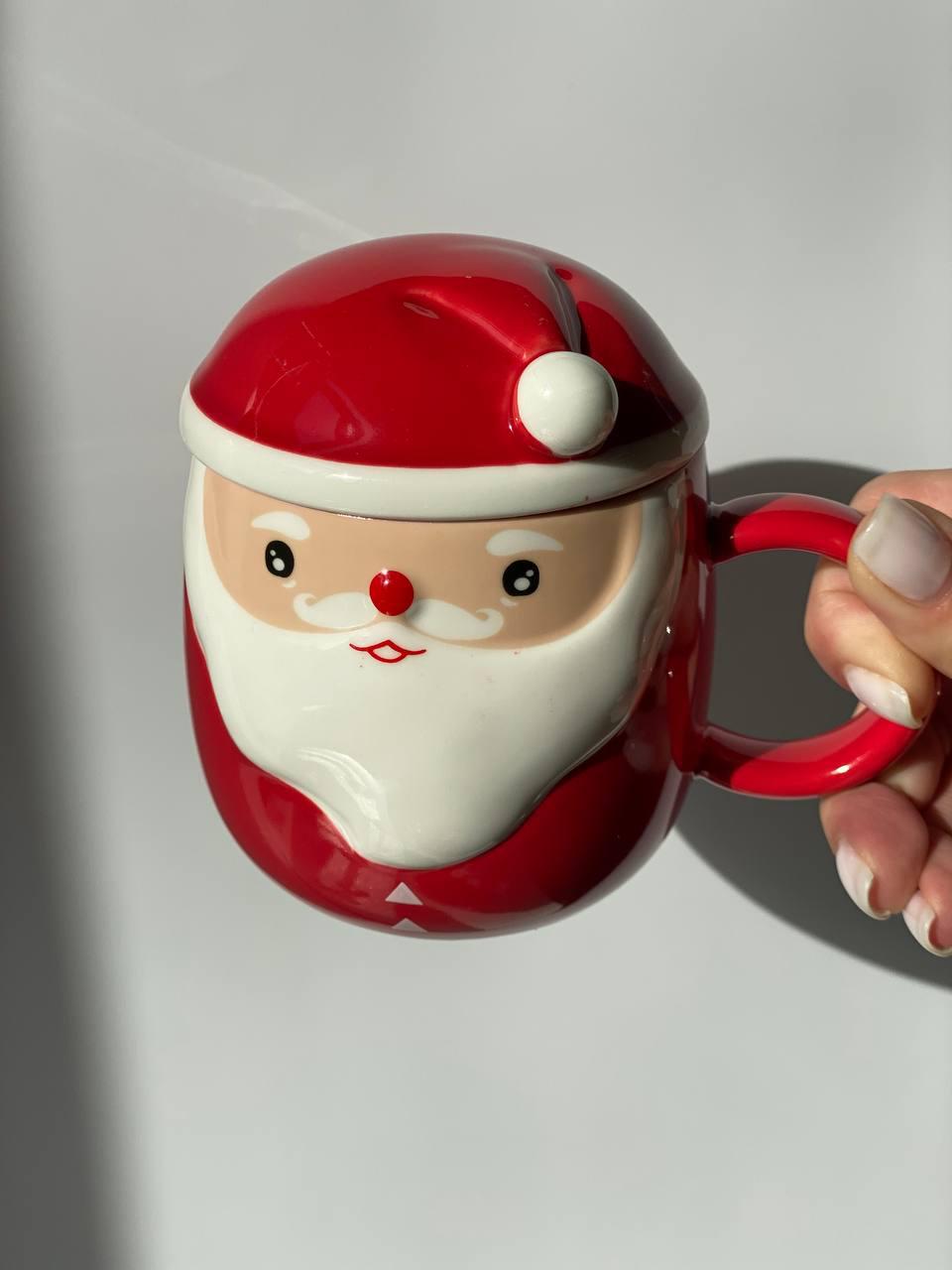 Кружка Olens Морозко з кришкою керамічна 360 мл Червоний (O8030-218-2) - фото 2