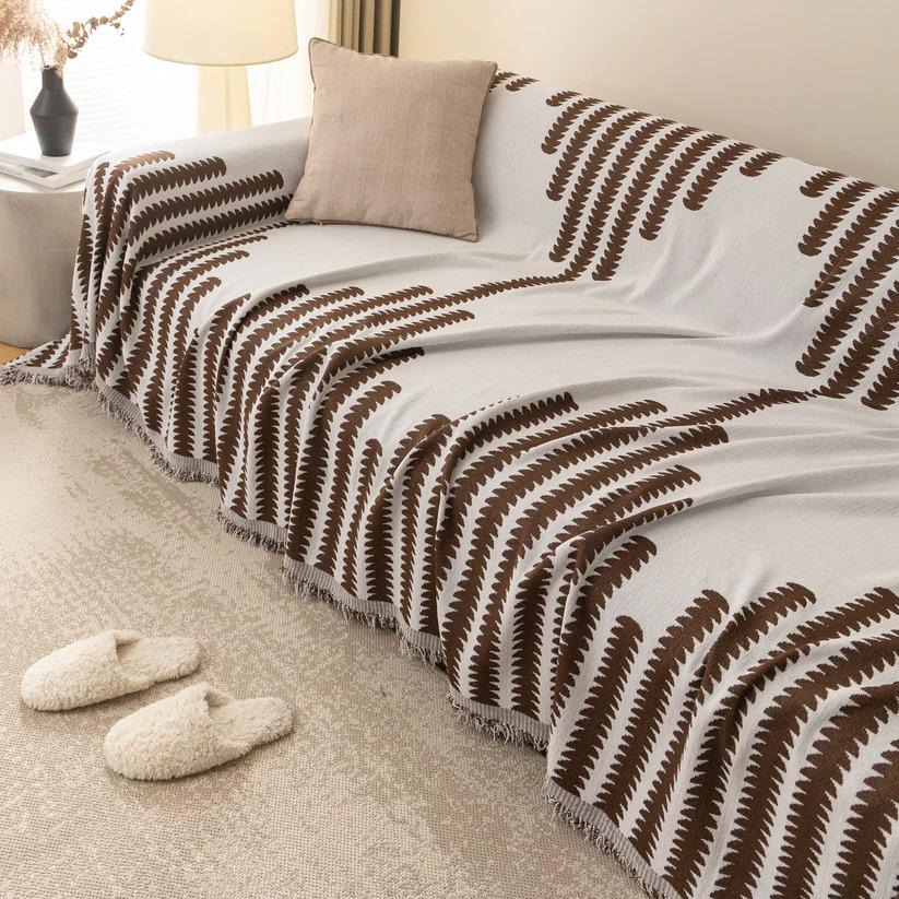 Плед покривало на диван та ліжко для м'яких меблів з візерунком 180х230 см Біло-коричневий - фото 9 Плед покривало на диван та ліжко для м'яких меблів з візерунком 180х230 см Біло-коричневий - фото 9