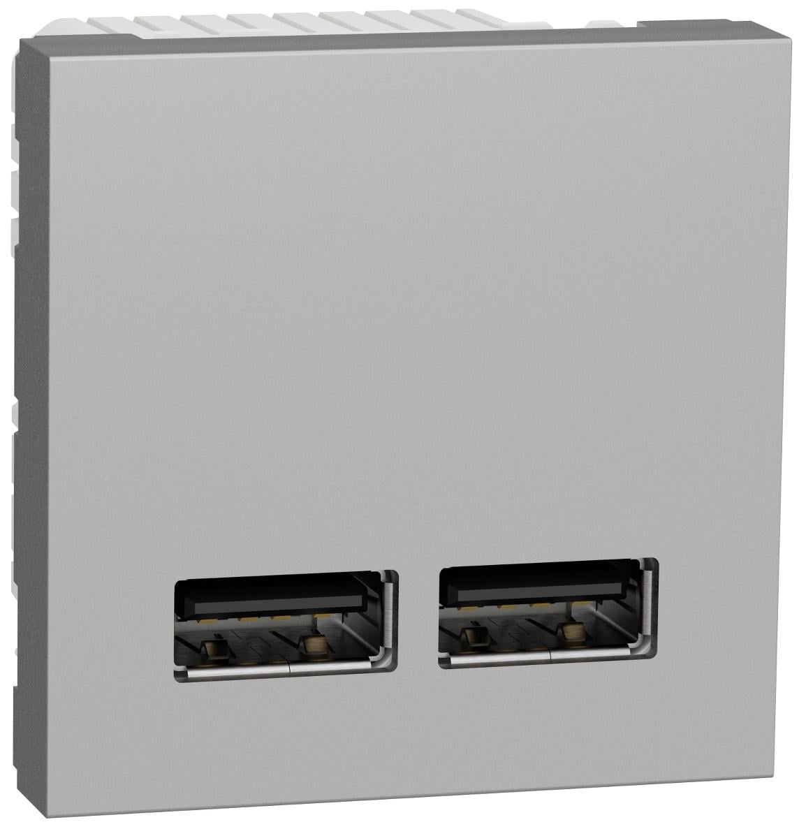 Розетка двойная Schneider Electric PC Unica USB 2,1А 2 модули Алюминий (NU341830)