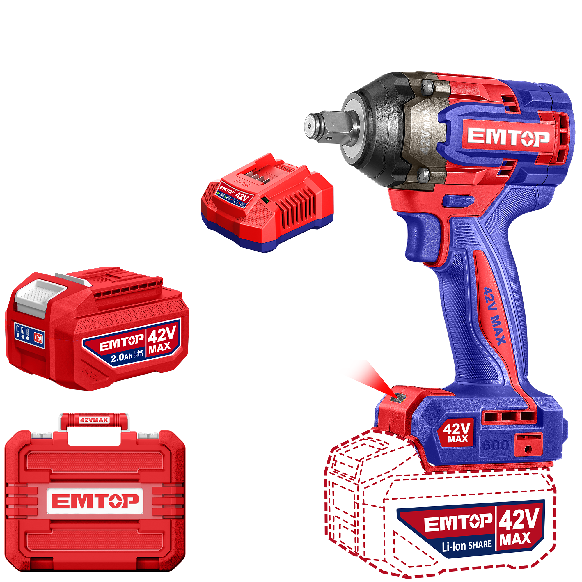 Гайковерт акумуляторний ударний EMTOP ECIWL42602