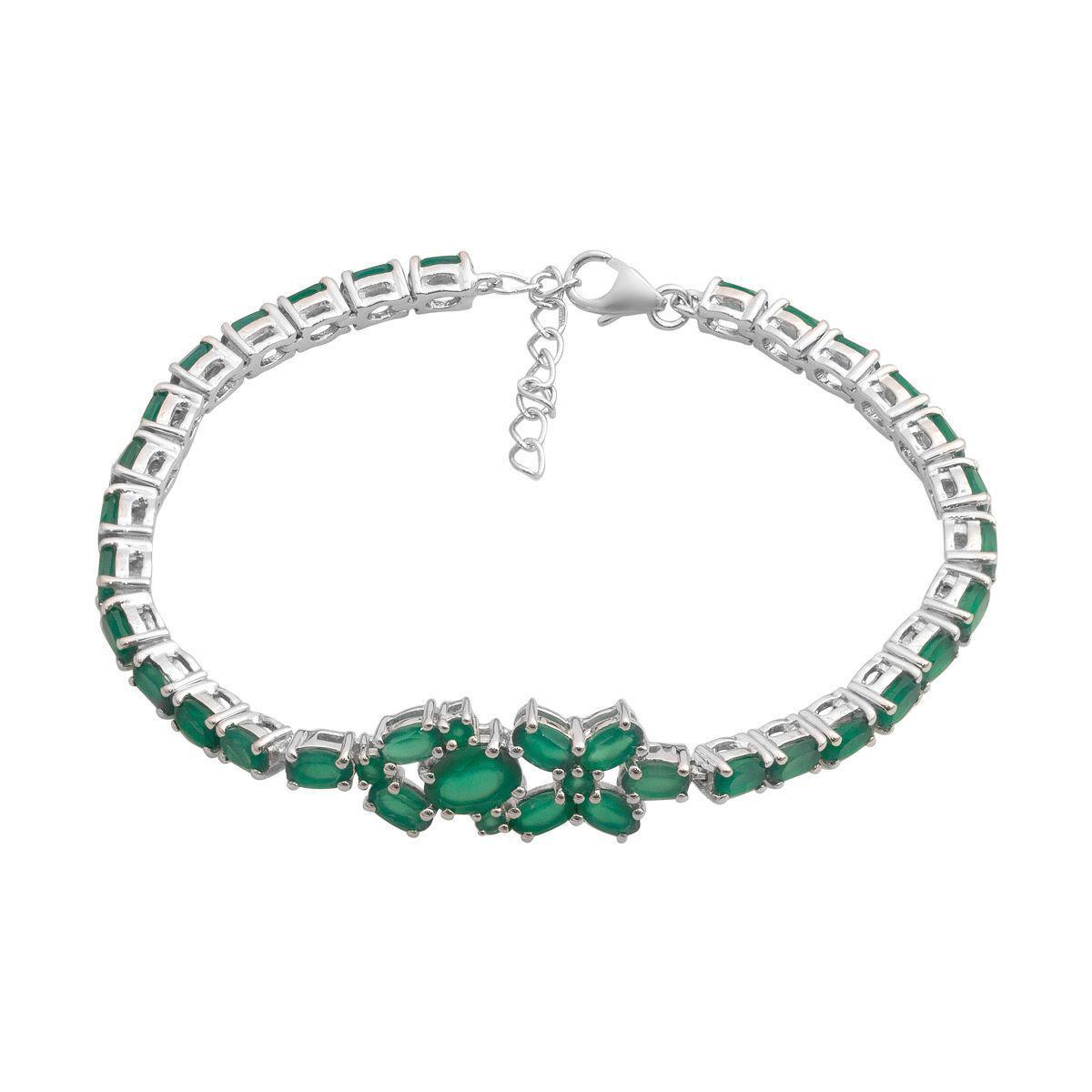 Браслет серебряный с натуральным агатом овальной формы в цветочном центре 17-20 см