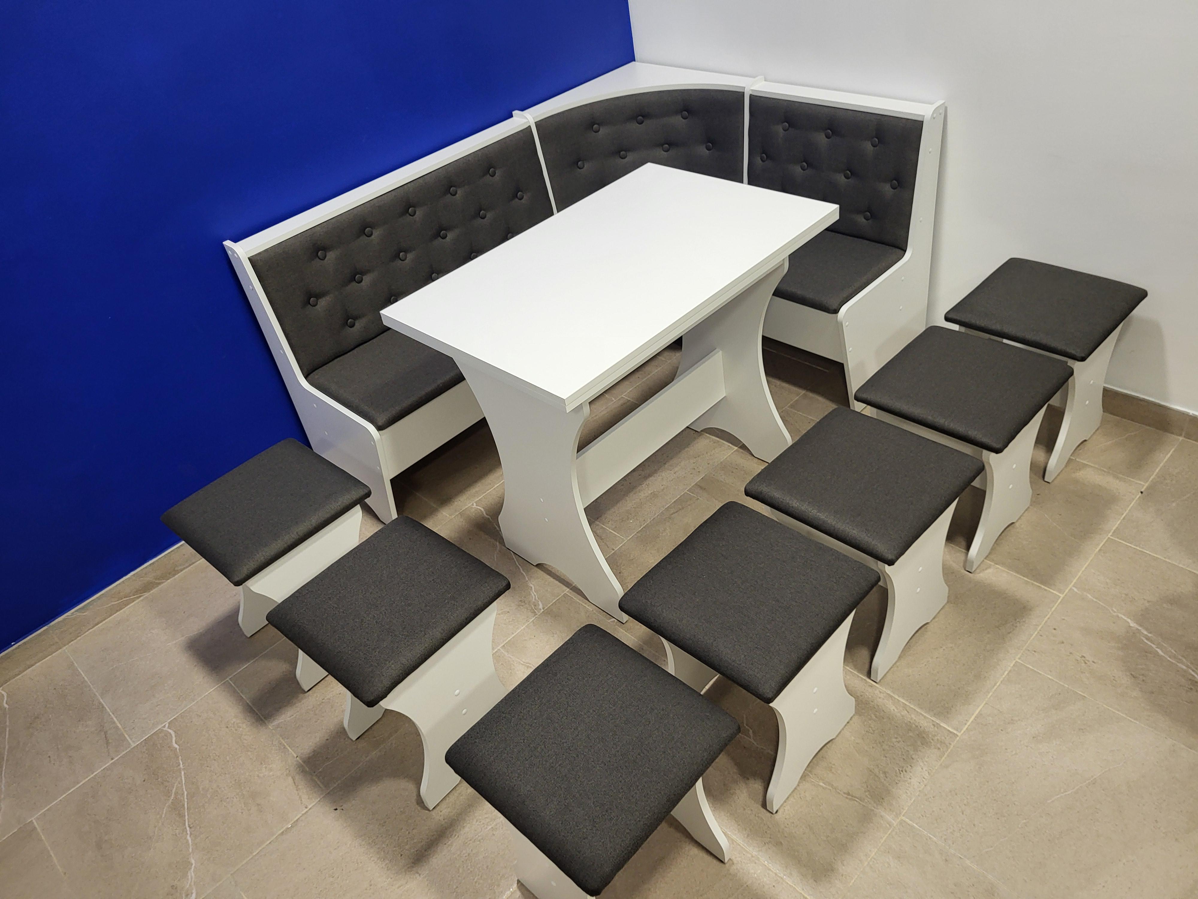 Кухонный уголок со столом и 7 табуретами Семейный 113,5х153,5 см Белый/Мальмо (KS7T-B-M) Кухонный уголок со столом и 7 табуретами Семейный 113,5х153,5 см Белый/Мальмо (KS7T-B-M)